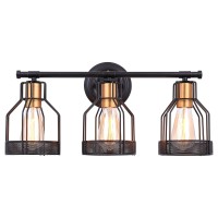 Pauwer Industrial Bathroom Vanity Light 3 Light Farmhouse Metal Cage Bathroom Wall Light Fixture Black Wall Sconce Lighting Edison Vintage Wall Light Fixture For Bathroom Vanity Mirror Cabinet