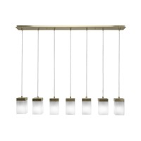 Nouvelle 7 Light Cord Linear Pendalier Shown In New Age Brass Finish With 4 White Muslin Glass