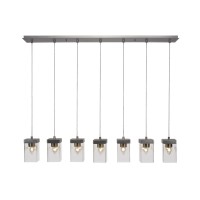 Nouvelle 7 Light Cord Linear Pendalier Shown In Graphite Finish With 4 Clear Bubble Glass