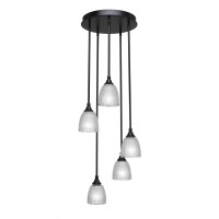 Empire 5 Light Cluster Pendalier Shown In Matte Black Finish With 8 Clear Glass