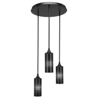 Empire 3 Light Cluster Pendalier Shown In Matte Black Finish With 4 Black Matrix Glass