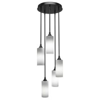 Empire 5 Light Cluster Pendalier Shown In Matte Black Finish With 4 White Matrix Glass