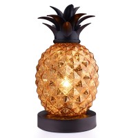 Mercury Glass Pineapple Lamp, Golden Glass Table Lamp For Bedroom, Dresser, Living Room, Office, Bookstore, Kids Room, Coffee Table, Festival Decor And Gift (Gold)