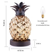 Mercury Glass Pineapple Lamp, Golden Glass Table Lamp For Bedroom, Dresser, Living Room, Office, Bookstore, Kids Room, Coffee Table, Festival Decor And Gift (Gold)