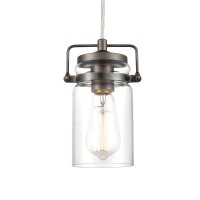 Light Society Ls-C236-Bz Topeka Mini Mason Jar Pendant, Glass Shade Bronze Finish, Vintage Industrial Modern Lighting Fixture