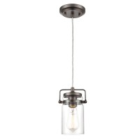 Light Society Ls-C236-Bz Topeka Mini Mason Jar Pendant, Glass Shade Bronze Finish, Vintage Industrial Modern Lighting Fixture