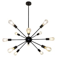 Lynpon Black Sputnik Chandelier, 12 Lights Mid Century Chandeliers Modern Light Fixture Industrial Ceiling Light Vintage Pendant Lighting For Foyer Dining Room Kitchen Living Room Bedroom