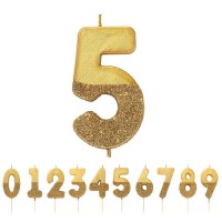 Talking Tables Glitter Number Candle-Premium Quality Cake Topper Decoration Pretty, Sparkly For Kids, Adults, 50Th Birthday Party, Anniversary, Milestone, Height 8Cm, 3, Gold 5