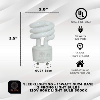 Sleeklighting - 13Watt Gu24 Base 2 Prong Light Bulbs- Ul Approved-120V 60Hz Light Bulb- Mini Twist Lock Spiral -Self Ballasted Cfl Two Pin Fluorescent Bulbs- 5000K Daylight 4Pack