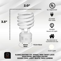 Sleeklighting Gu24 23Watt Ul Listed Light Bulb Two Prong Twist 2 Pin -T2 Spiral Cfl 5000K 1600Lm - Day Light - 4Pack