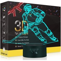 Rquite Hockey Night Light, Hockey Gifts For Boys, 3D Lamp With Smart Touch Control 7 Colors Changing, Optical Illusion Visual Led Ice Hockey Stick Light For Baby Living Bedroom & Home Decor