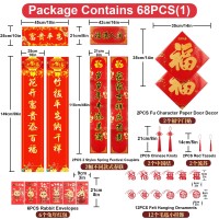 68Pcs Chinese New Year Decorations 2023, Lunar New Year Decor Red Paper-Cuts Lanterns Rabbit Red Envelopes Spring Festival Couplets Lucky Hanging Ornaments Window Stickers Chinese Knots Red Tassels