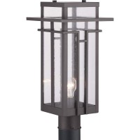 Progress Lighting Boxwood Collection 1-Light Clear Seeded Glass Craftsman Outdoor Post Lantern Light Antique Bronze