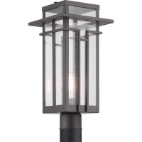 Progress Lighting Boxwood Collection 1-Light Clear Seeded Glass Craftsman Outdoor Post Lantern Light Antique Bronze