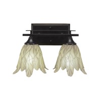 Uptowne 2 Light Bath Bar Shown In Dark Granite Finish With 7 Vanilla Leaf Glass