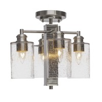 Edge 4 Light Semi-Flush Shown In Brushed Nickel Finish With 4 Clear Bubble Glass