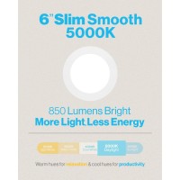 Sunco Lighting 6 Inch Ultra Thin Led Recessed Ceiling Lights, Smooth Trim, 5000K Daylight, Dimmable, 14W=100W, Wafer Thin, Canless With Junction Box - Energy Star 6 Pack