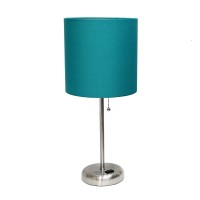 Simple Designs Aet4202-Tea Charging Base Fabric Shade Table Lamp, Dark Turquoise