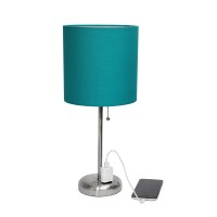 Simple Designs Aet4202-Tea Charging Base Fabric Shade Table Lamp, Dark Turquoise