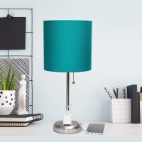 Simple Designs Aet4202-Tea Charging Base Fabric Shade Table Lamp, Dark Turquoise