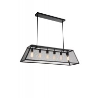 6 Light Down Chandelier With Black Finish