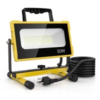 Olafus 50W Led Work Light, 5000Lm 2 Brightness Modes Work Light, 500W Equivalent 6000K Adjustable Working Lights, Ip65 Waterproof Job Site Light With Stand, For Construction Site Jetty Workshop Garage