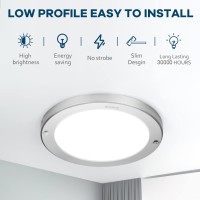 Youtob Led Flush Mount Ceiling Light 15W 100 Watt Equivalent 1200Lm Brushed Silver Round Lighting Fixture For Closets Kitchen