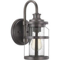 Progress Lighting Haslett Collection 1-Light Clear Seeded Glass Farmhouse Outdoor Small Wall Lantern Light Antique Pewter