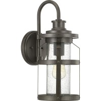 Progress Lighting Haslett Collection 1-Light Clear Seeded Glass Farmhouse Outdoor Medium Wall Lantern Light Antique Pewter