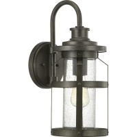 Progress Lighting Haslett Collection 1-Light Clear Seeded Glass Farmhouse Outdoor Medium Wall Lantern Light Antique Pewter