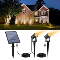 Aponuo Led Solar Spotlights 2W Solar Powered Landscape Lights Outdoor Spotlights Low Voltage Ip65 Waterproof 16.4Ft Cable Auto On/Off For Outdoor Garden Yard Landscape Downlight Warm White