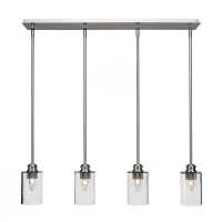 Edge 4 Light Linear Pendalier Shown In Brushed Nickel Finish With 4 Clear Bubble Glass