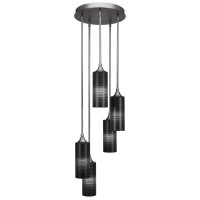 Empire 5 Light Cluster Pendalier Shown In Brushed Nickel Finish With 4 Black Matrix Glass