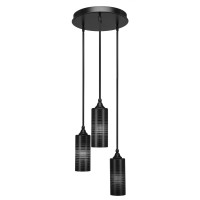 Empire 3 Light Cluster Pendalier Shown In Matte Black Finish With 4 Black Matrix Glass