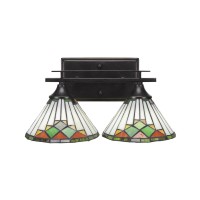 Uptowne 2 Light Bath Bar Shown In Dark Granite Finish With 7 Green Sunray Art Glass