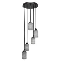 Empire 5 Light Cluster Pendalier Shown In Dark Granite Finish With 4 Gray Matrix Glass