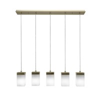 Nouvelle 5 Light Cord Linear Pendalier Shown In New Age Brass Finish With 4 White Muslin Glass