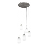 Edge 5 Light Cluster Pendalier Shown In Brushed Nickel Finish With 4 White Matrix Glass