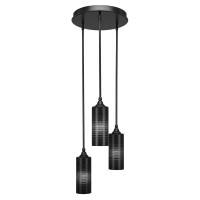 Empire 3 Light Cluster Pendalier Shown In Dark Granite Finish With 4 Black Matrix Glass