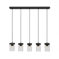 Nouvelle 5 Light Cord Linear Pendalier Shown In Espresso Finish With 4 Clear Bubble Glass