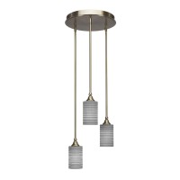 Empire 3 Light Cluster Pendalier Shown In New Age Brass Finish With 4 Gray Matrix Glass