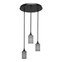 Empire 3 Light Cluster Pendalier Shown In Matte Black Finish With 4 Gray Matrix Glass