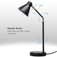 Oabright Led Desk Lamp With Usb Charging Port, 100% Metal Lamp, 270A Flexible Swivel Arms, Soft White Led Reading Light (3000K), Bedside Reading Lamp, Office Lamp, Table Lamp, Etl Listed (Black)