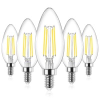 Ascher E12 Candelabra Led Light Bulbs 60 Watt Equivalent, 550 Lumen, Daylight White 5000K, Clear Led Filament Candle Bulbs, Non-Dimmable, Pack Of 5