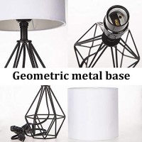 Cotulin Black Bedside Table Lamp,Small Nightstand Lamp For Bedroom,Modern Desk Lamp With Tc Fabric Shade Geometric Metal Base For Living Room Study Office Farmhouse