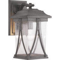 Progress Lighting Abbott Collection 1-Light Clear Seeded Glass Craftsman Outdoor Medium Wall Lantern Light Antique Pewter, 16.25X8.25X8.25, Gray