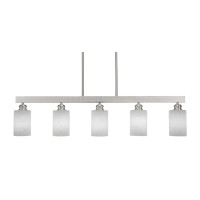 Edge 5 Light Island Bar Shown In Brushed Nickel Finish With 4 White Muslin Glass