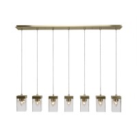 Nouvelle 7 Light Cord Linear Pendalier Shown In New Age Brass Finish With 4 Clear Bubble Glass