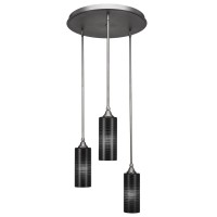 Empire 3 Light Cluster Pendalier Shown In Brushed Nickel Finish With 4 Black Matrix Glass