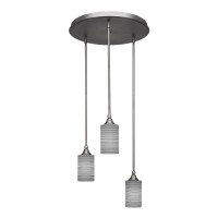 Empire 3 Light Cluster Pendalier Shown In Brushed Nickel Finish With 4 Gray Matrix Glass